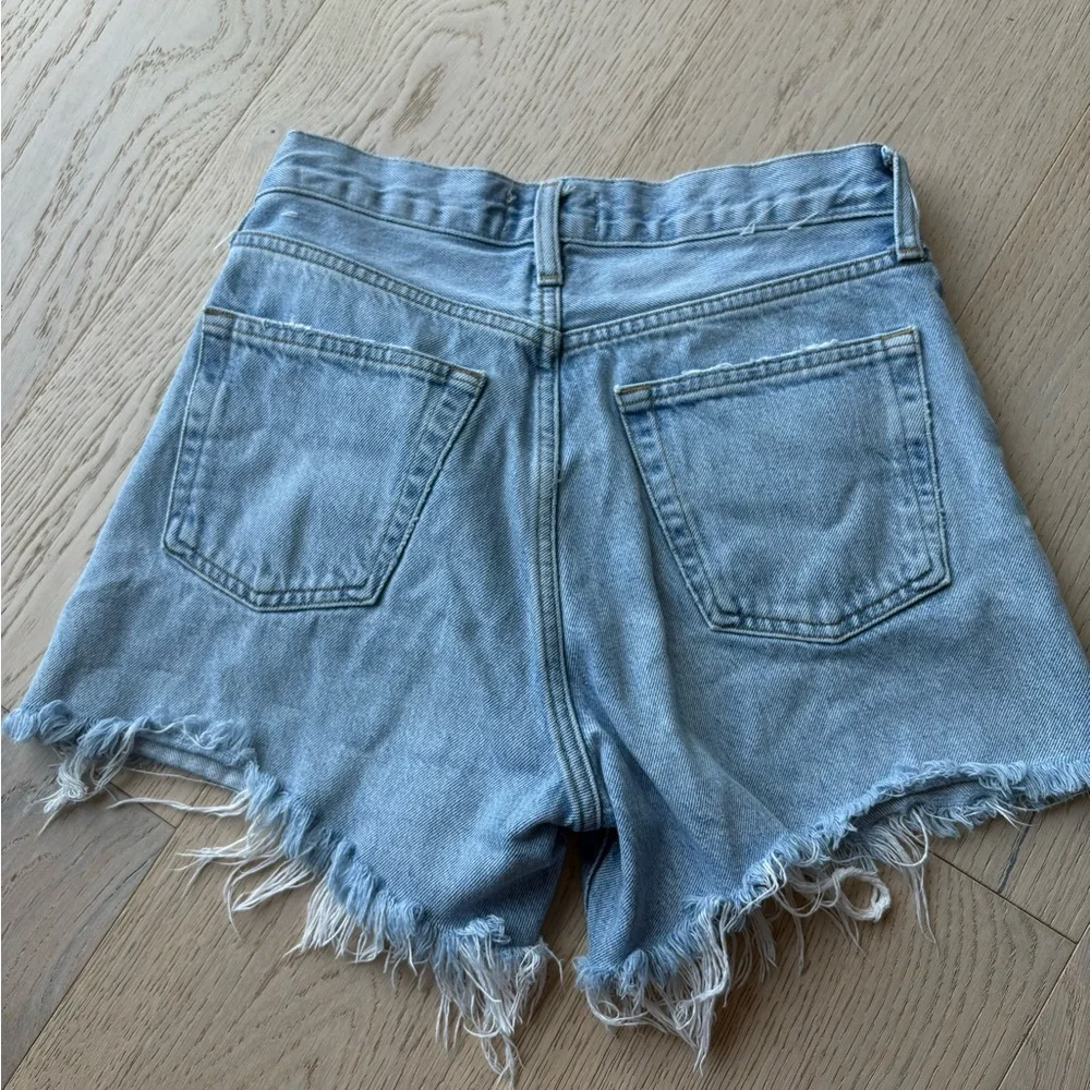 AGOLDE Parker Long High-Rise Frayed Hem Denim Shorts